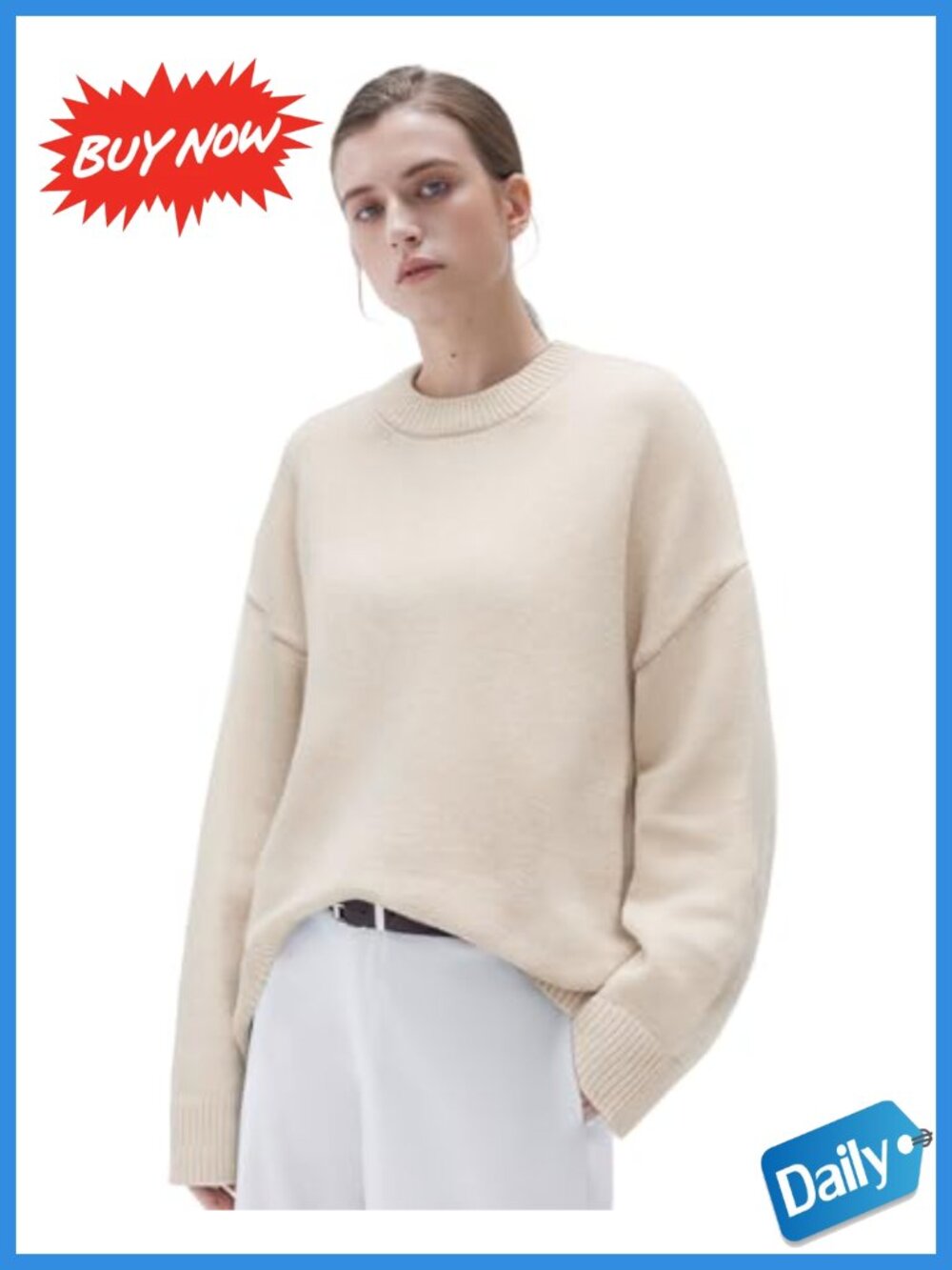 Cashmere Blend Oversized Crewneck Long Sleeve Pullover Sweater